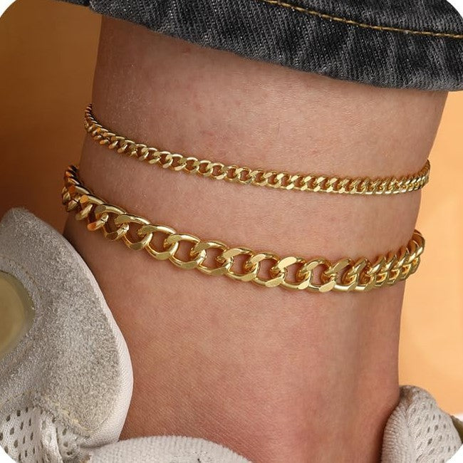 18K Gold Bold Cuban Link Chain Anklet Grinding Chain Fashion