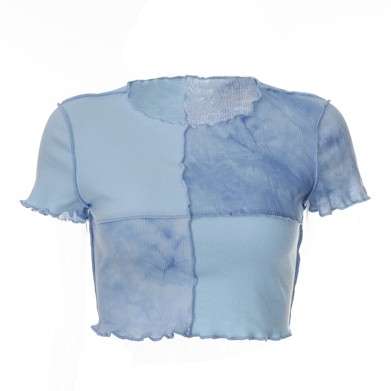 Round neck color matching purple top T-shirt for woman