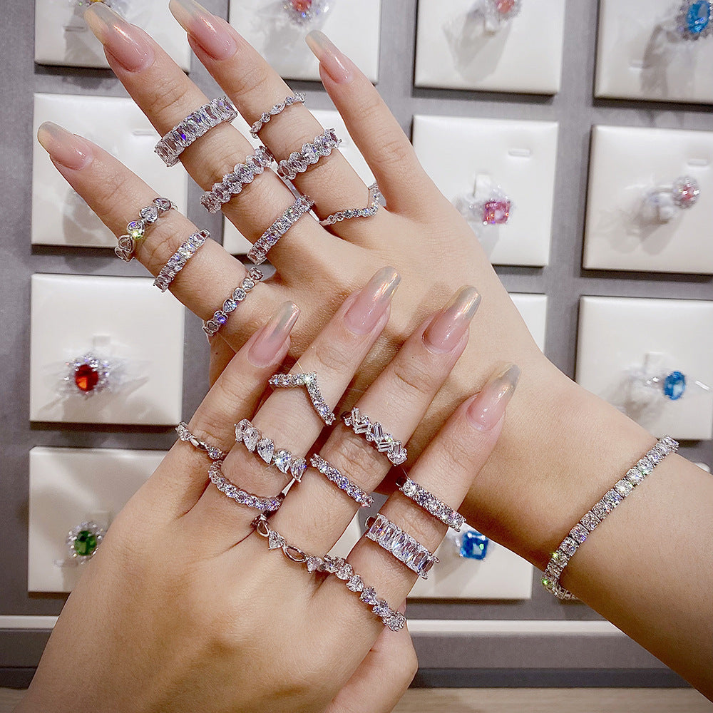 S925 Sterling Silver Zircon Row Diamond Ring