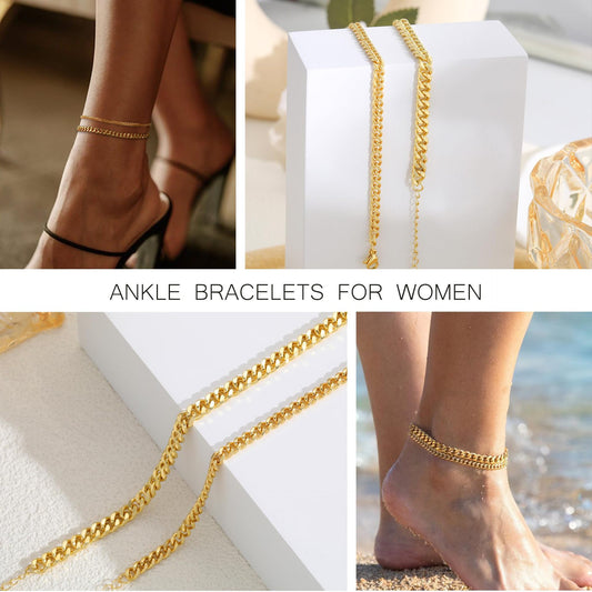 18K Gold Bold Cuban Link Chain Anklet Grinding Chain Fashion