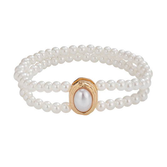 Retro Elastic Double-layer Pearl Anklet