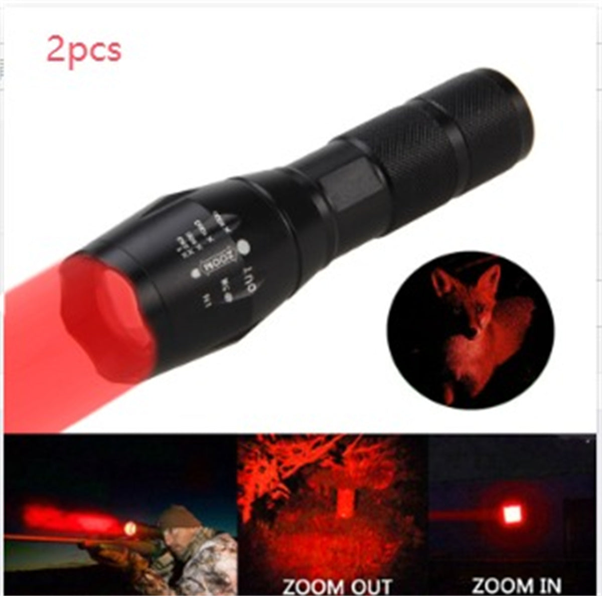 Portable Mini Flashlight LED ZOOM Torch Hunting Zoomable Flashlight Torch Light
