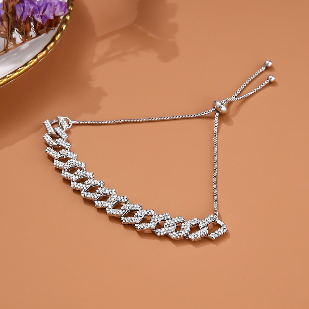 Hip Hop Unisex Trendy Thick Bracelets Exquisite Crystal Woman 3 Color Mental Figaro Bracelets Easy-wear Drawstring Man Jewelry