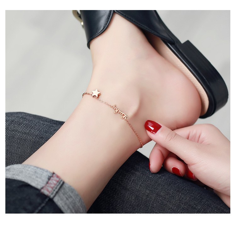 Rose Gold Color Anklet Lucky Star Chain for Woman Jewelry 316 L Titanium Steel Valentine Gift Never Fade Top Quality