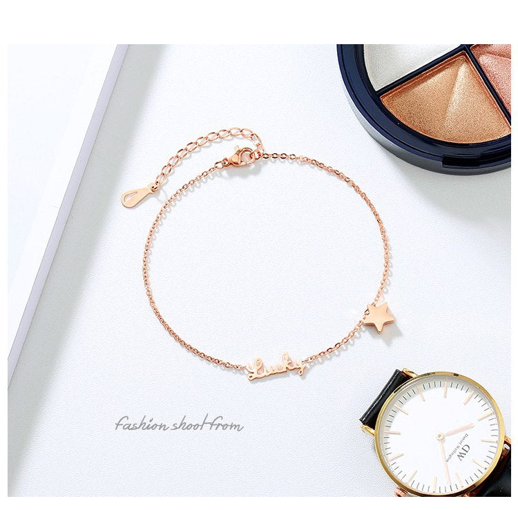 Rose Gold Color Anklet Lucky Star Chain for Woman Jewelry 316 L Titanium Steel Valentine Gift Never Fade Top Quality