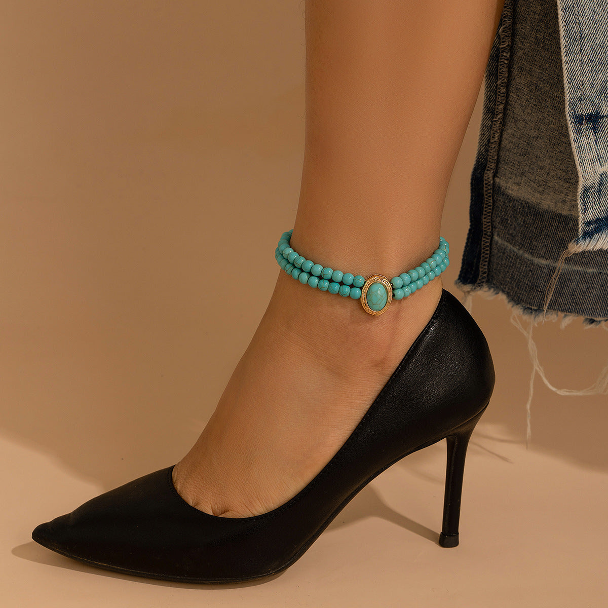Retro Elastic Double-layer Pearl Anklet