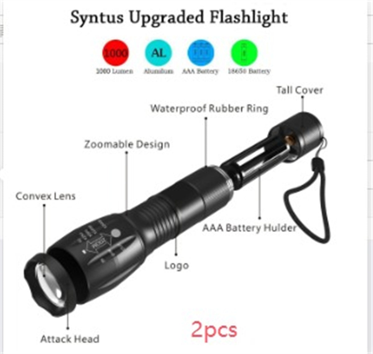 Portable Mini Flashlight LED ZOOM Torch Hunting Zoomable Flashlight Torch Light