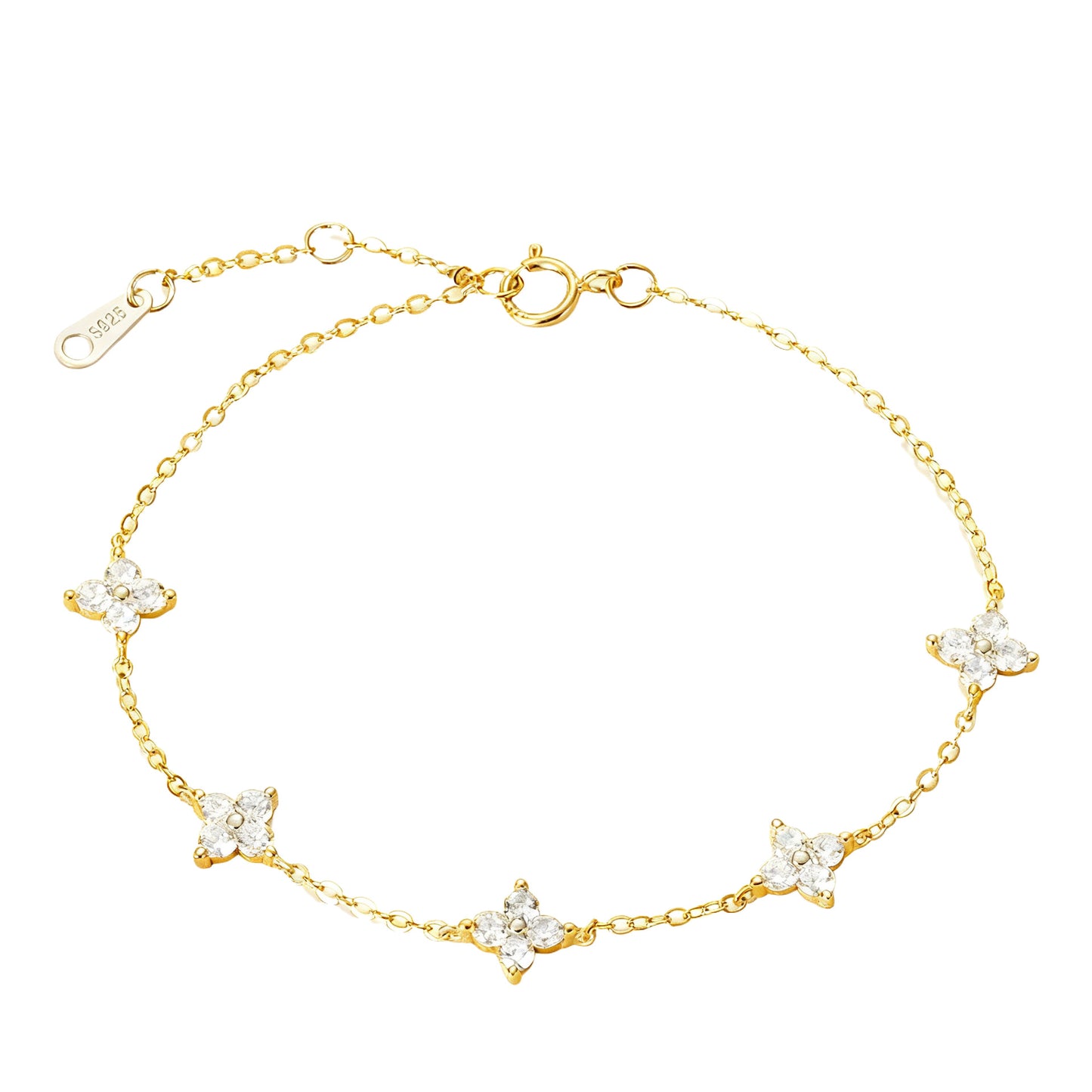 Made Of S925 Sterling Silver Plated With 14K Gold Featuring A Four-leaf Clover Design With Zircon Stones