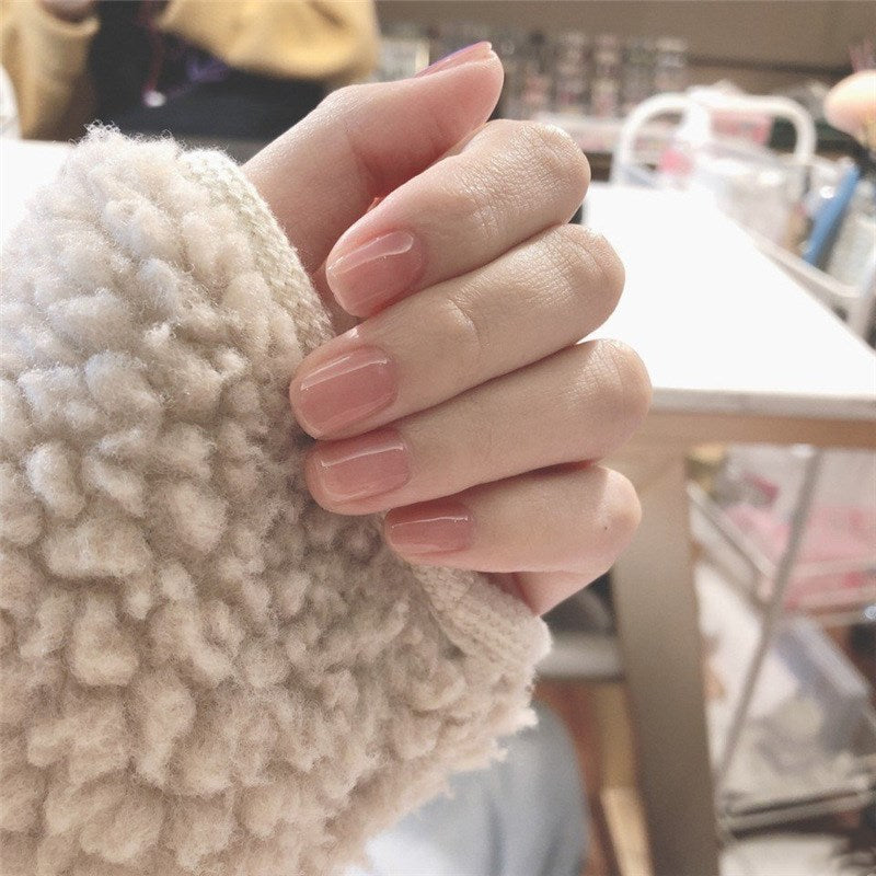 Jelly powder false nails short press on cute natural