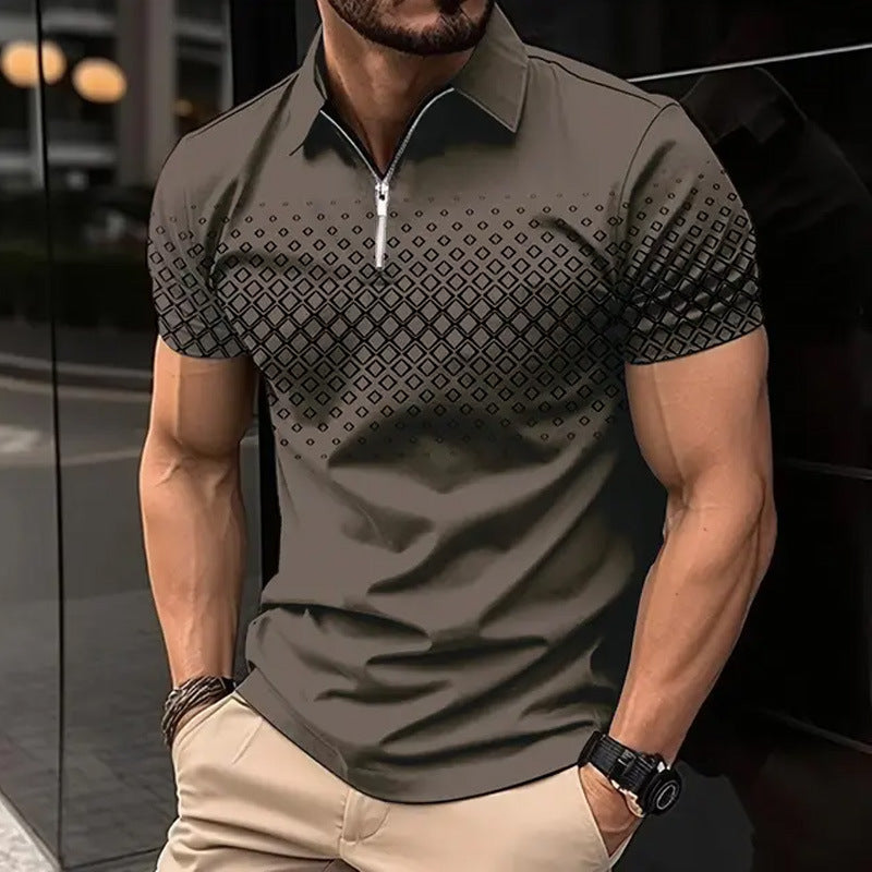 Men's Zipper Polo Shirt Casual Short Sleeve