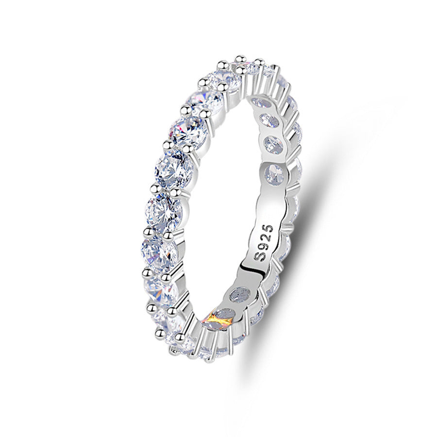 S925 Sterling Silver Zircon Row Diamond Ring