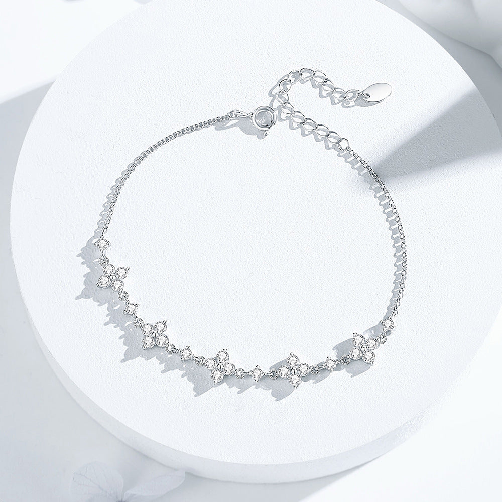 925 Silver Zircon Five-Flower Light Luxury High-End Minimalist Niche Design Hand Jewelry