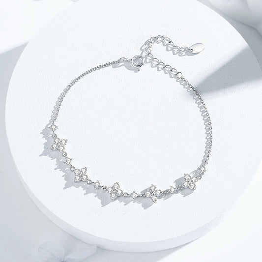 925 Silver Zircon Five-Flower Light Luxury High-End Minimalist Niche Design Hand Jewelry