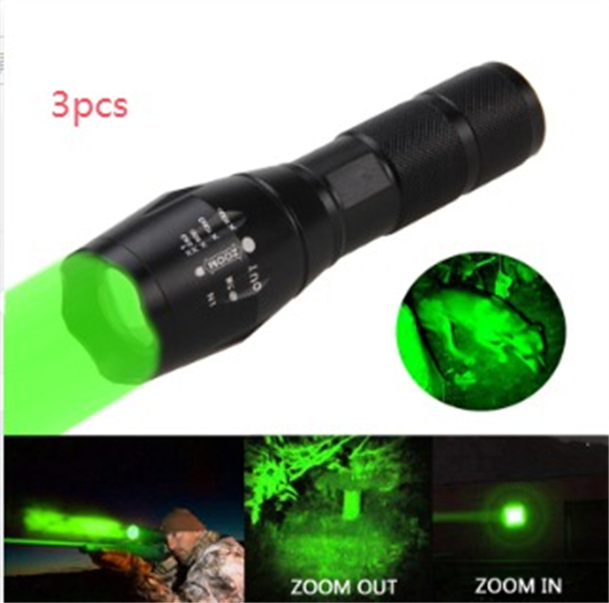 Portable Mini Flashlight LED ZOOM Torch Hunting Zoomable Flashlight Torch Light